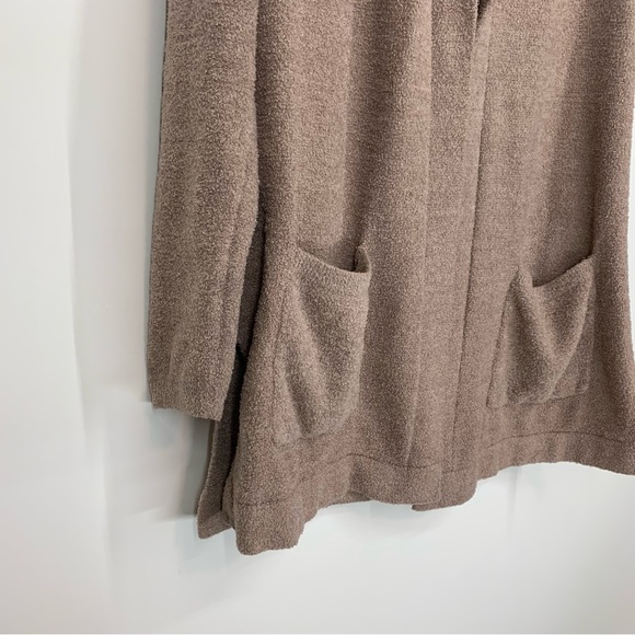 Barefoot Dreams Cozy Chic Lite Driftwood Hooded Resort Cardigan Taupe Brown - Picture 4 of 16